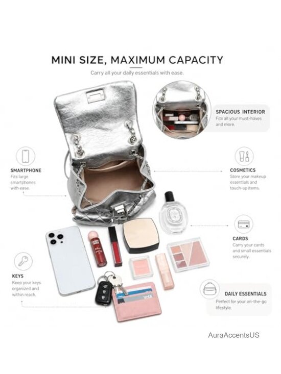 Quilted Mini Backpack Purse for Women, PU Leather Fashion Backpack with Chain main image 4